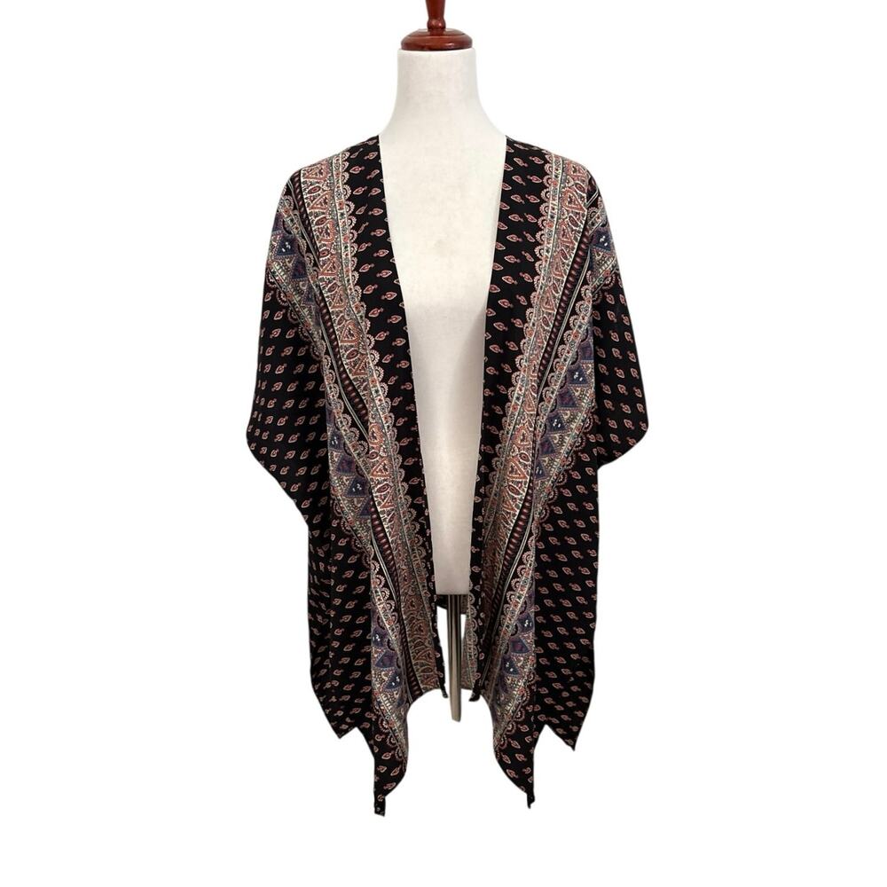MM Boho Paisley Print Open Front Kimono Cardigan Duster Women’s XL Made in USA
